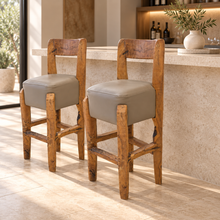 Load image into Gallery viewer, Rustic Bar Table & Two Upholstered Chairs
