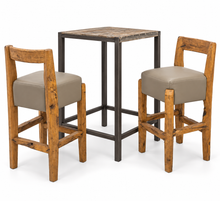 Load image into Gallery viewer, Rustic Bar Table & Two Upholstered Chairs