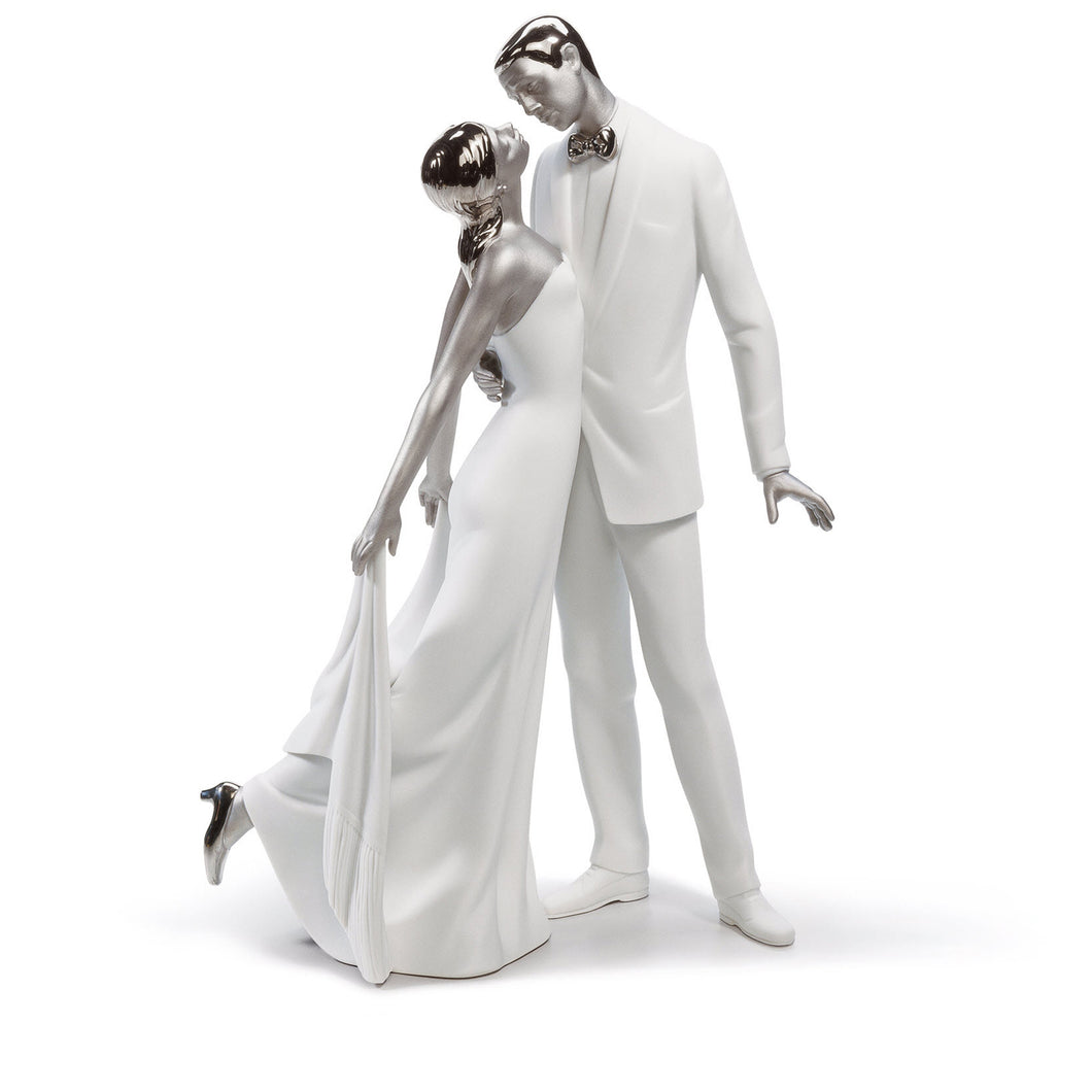 Happy Anniversary Couple Figurine, Silver Lustre