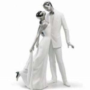 Happy Anniversary Couple Figurine. Silver Lustre