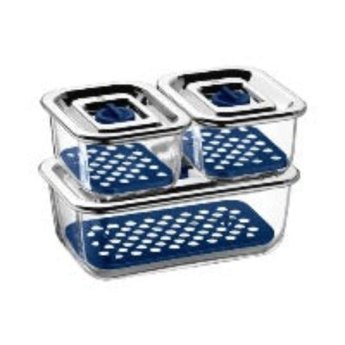 Glass Bowls Set with Drainage Grid, 3 Pcs