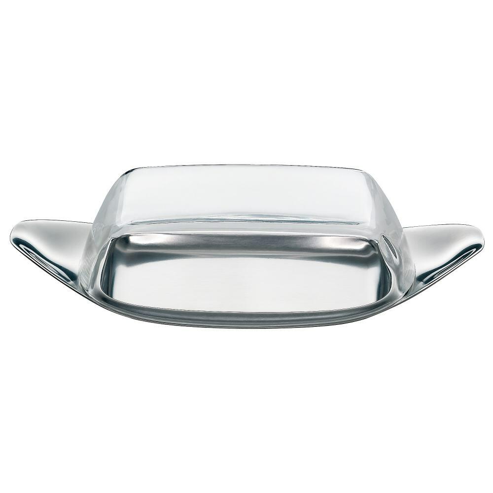 Stainless steel butter dish with plastic cover