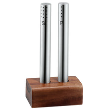 Load image into Gallery viewer, Salt and Pepper set with wooden base
