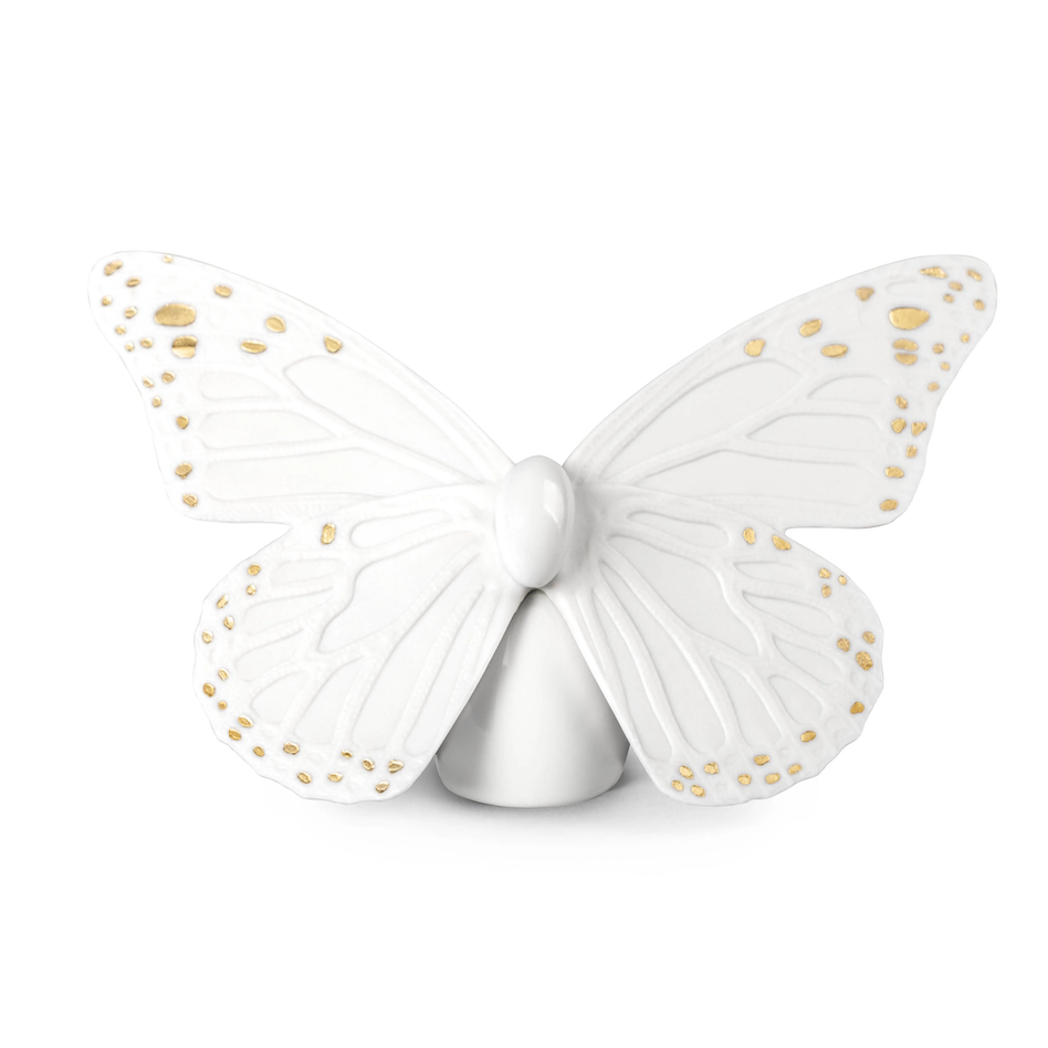 Butterfly Figurine. Golden Luster & White