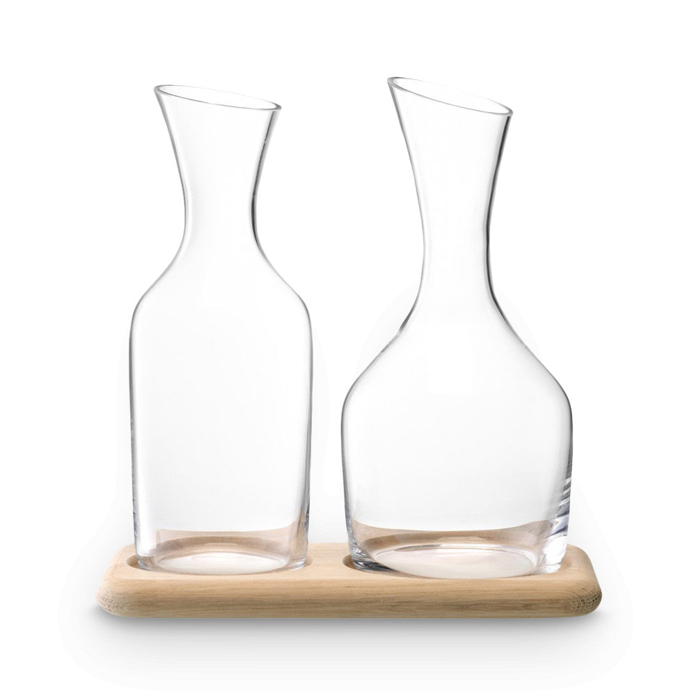 Water & Wine Carafe Set with Oak Base