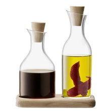 Load image into Gallery viewer, Oil/vinegar set on wooden base
