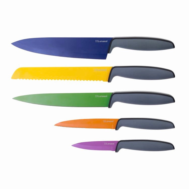 Set of 5 knives with colored blades