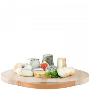 Utility wooden platter with leather handle, 45cm