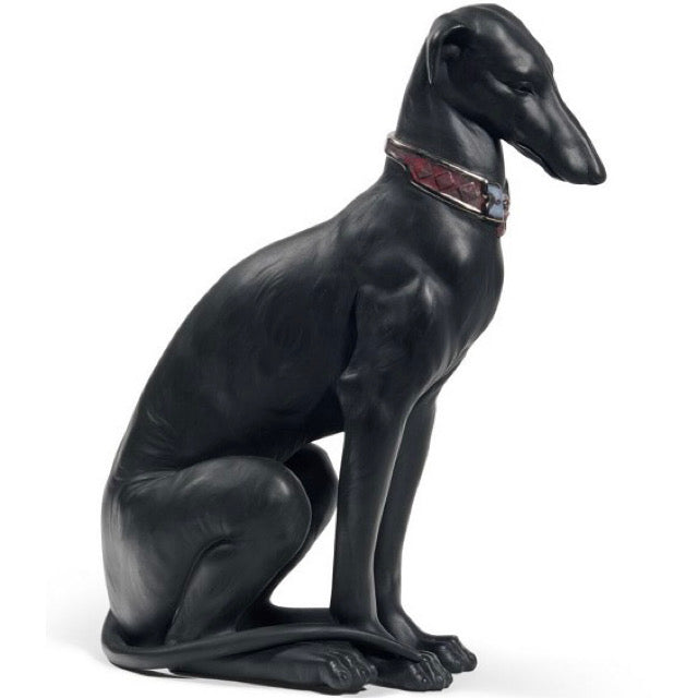 Pensive Greyhound Dog Figurine, Black