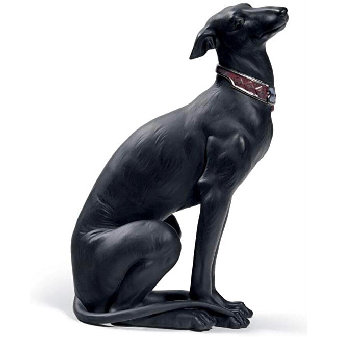 Attentive Greyhound Dog Figurine, Black