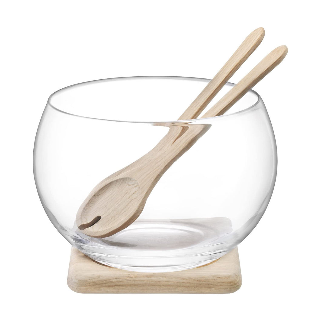 Serve salad set wooden base